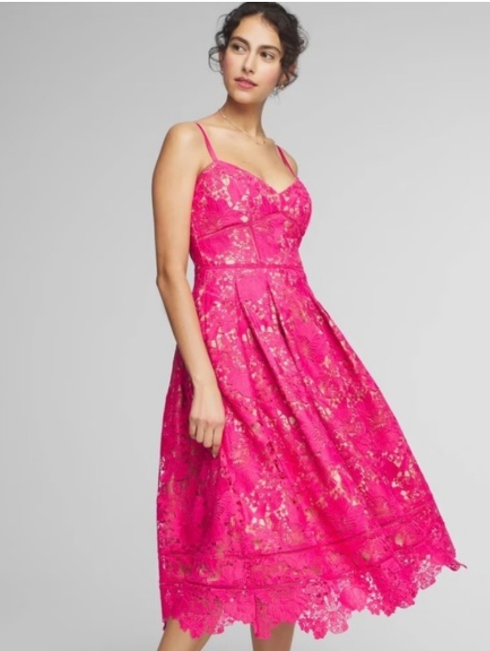 NWT White House Black Market Hot Pink Lace Fit-and-Flare Dress_12